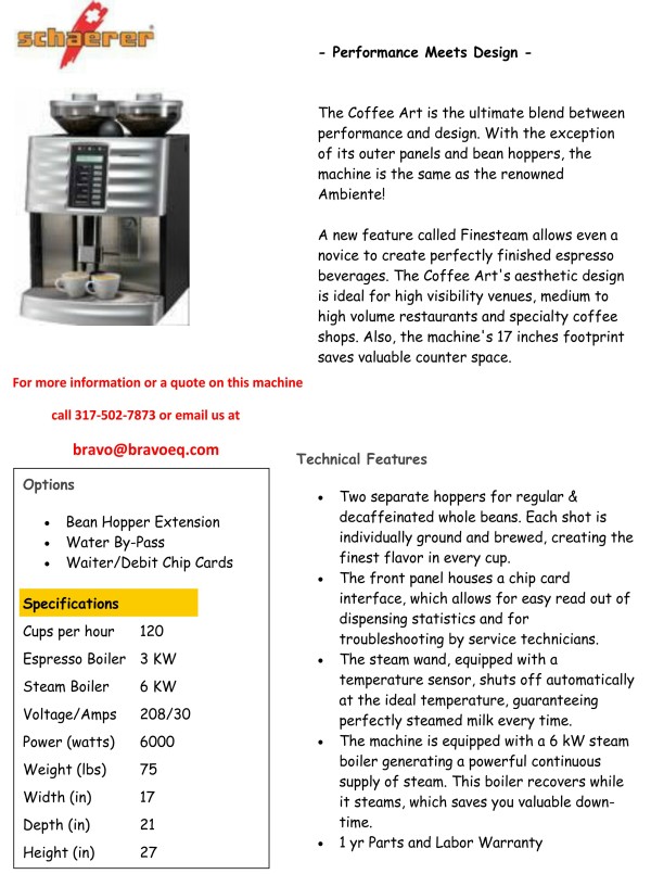 coffee art espresso machine specifications